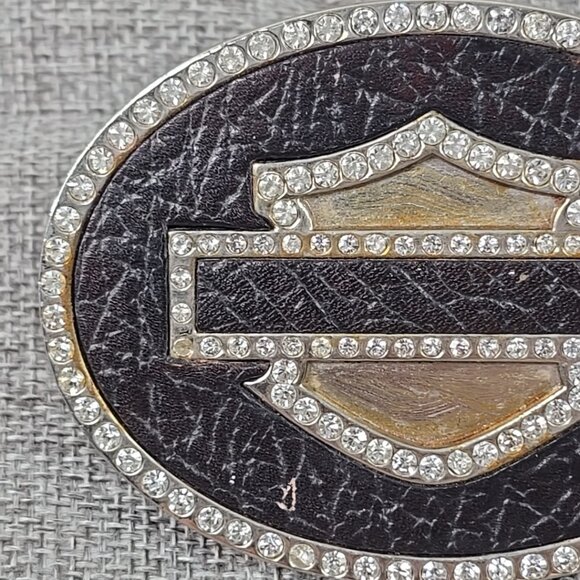 2010 HARLEY-DAVIDSON Oval Belt Buckle – Rhinestone Design, Black Leather ❗AS-IS❗ - Picture 3 of 16